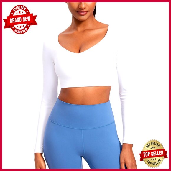 Double Lined Long Sleeve V Neck Cropped Yoga Top Fitted Activewear